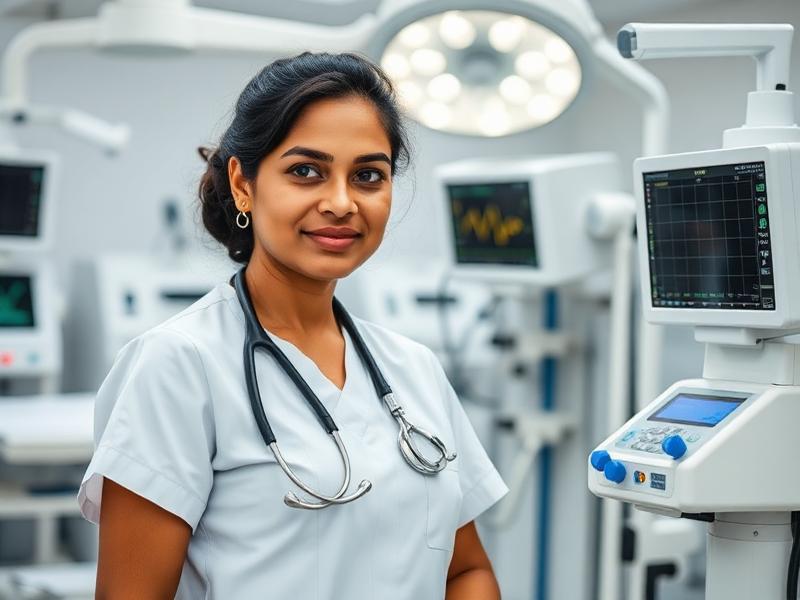 Professional nurse working with medical equipment